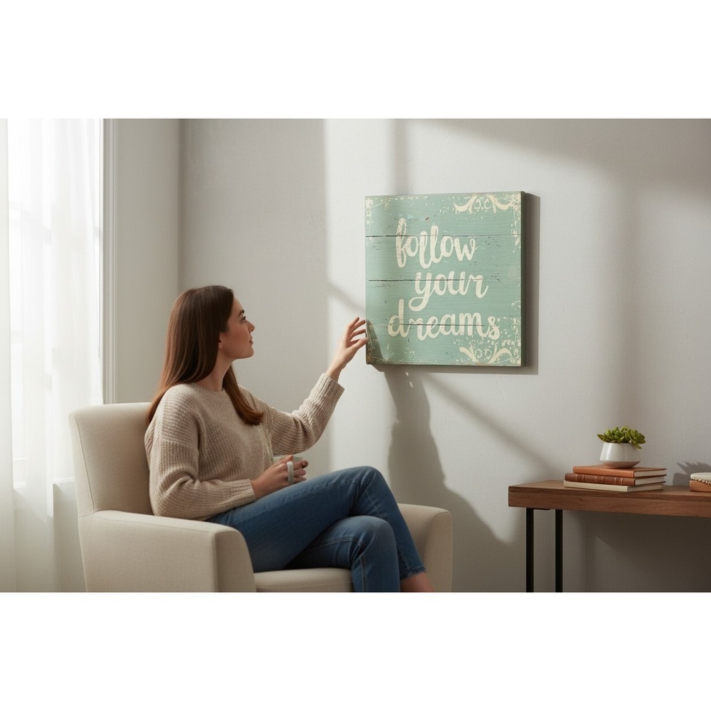 Follow Your Dreams Wall Sign OS Teal NWOT Rustic Wood Plaque